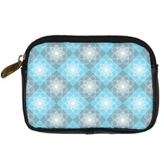 White Light Blue Gray Tile Digital Camera Leather Case by Pakrebo