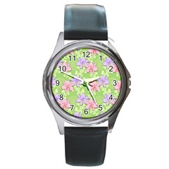 Lily Flowers Green Plant Natural Round Metal Watch by Pakrebo