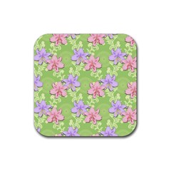 Lily Flowers Green Plant Natural Rubber Coaster (square) 