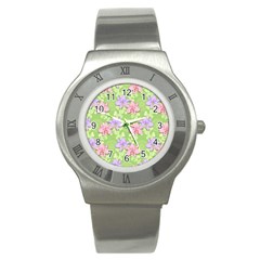 Lily Flowers Green Plant Natural Stainless Steel Watch by Pakrebo