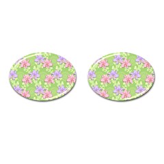 Lily Flowers Green Plant Natural Cufflinks (oval) by Pakrebo