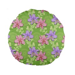 Lily Flowers Green Plant Natural Standard 15  Premium Round Cushions by Pakrebo