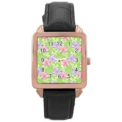 Lily Flowers Green Plant Natural Rose Gold Leather Watch  by Pakrebo