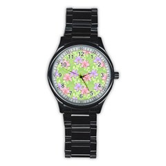 Lily Flowers Green Plant Natural Stainless Steel Round Watch by Pakrebo