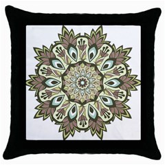 Mandala Pattern Round Floral Throw Pillow Case (black) by Pakrebo