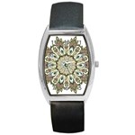 Mandala Pattern Round Floral Barrel Style Metal Watch Front