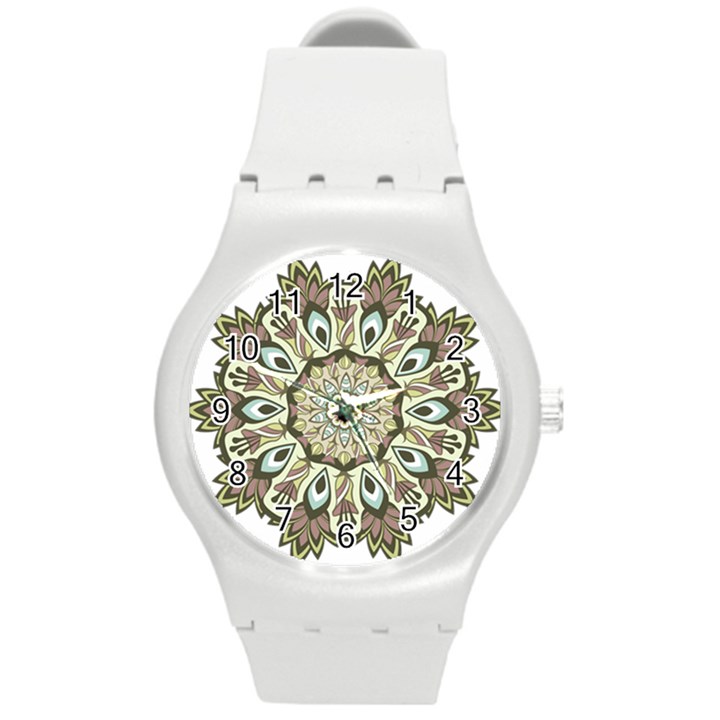 Mandala Pattern Round Floral Round Plastic Sport Watch (M)