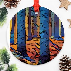 Woods Trees Abstract Scene Forest Ornament (round) by Pakrebo