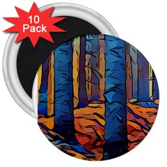 Woods Trees Abstract Scene Forest 3  Magnets (10 Pack)  by Pakrebo