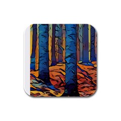 Woods Trees Abstract Scene Forest Rubber Square Coaster (4 Pack)  by Pakrebo