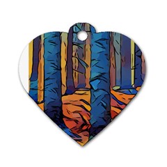 Woods Trees Abstract Scene Forest Dog Tag Heart (one Side) by Pakrebo