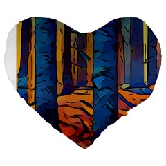 Woods Trees Abstract Scene Forest Large 19  Premium Heart Shape Cushions by Pakrebo