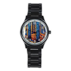 Woods Trees Abstract Scene Forest Stainless Steel Round Watch by Pakrebo