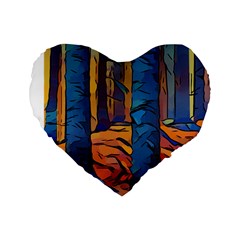 Woods Trees Abstract Scene Forest Standard 16  Premium Flano Heart Shape Cushions by Pakrebo