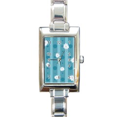 Gardenia Flowers White Blue Rectangle Italian Charm Watch