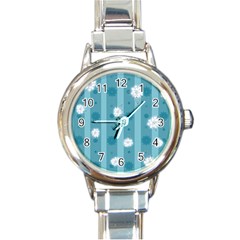 Gardenia Flowers White Blue Round Italian Charm Watch