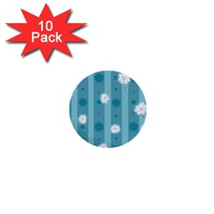 Gardenia Flowers White Blue 1  Mini Buttons (10 Pack)  by Pakrebo