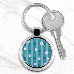 Gardenia Flowers White Blue Key Chains (round)  by Pakrebo