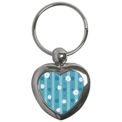 Gardenia Flowers White Blue Key Chains (heart)  by Pakrebo