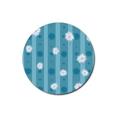 Gardenia Flowers White Blue Rubber Coaster (Round) 