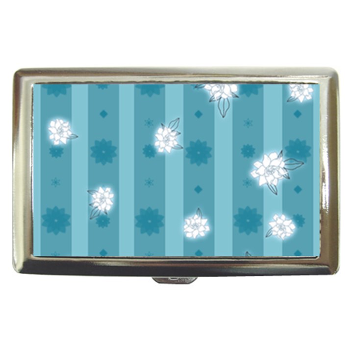 Gardenia Flowers White Blue Cigarette Money Case