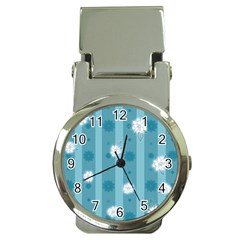 Gardenia Flowers White Blue Money Clip Watches