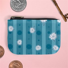 Gardenia Flowers White Blue Mini Coin Purse