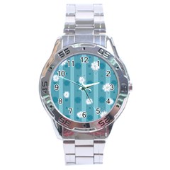 Gardenia Flowers White Blue Stainless Steel Analogue Watch