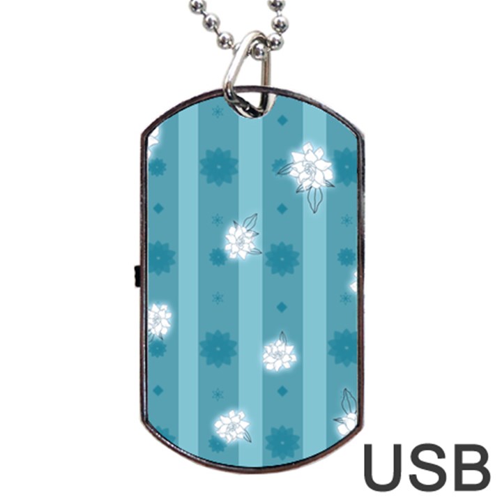 Gardenia Flowers White Blue Dog Tag USB Flash (Two Sides)