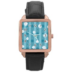 Gardenia Flowers White Blue Rose Gold Leather Watch 