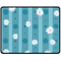 Gardenia Flowers White Blue Double Sided Fleece Blanket (Medium) 