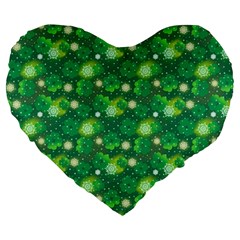 Leaf Clover Star Glitter Seamless Large 19  Premium Flano Heart Shape Cushions by Pakrebo