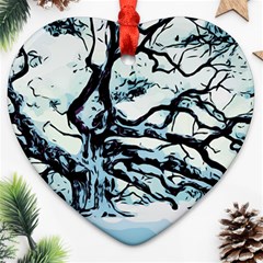 Tree Winter Blue Snow Cold Scene Ornament (heart) by Pakrebo