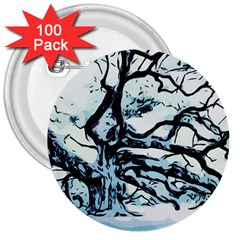 Tree Winter Blue Snow Cold Scene 3  Buttons (100 Pack)  by Pakrebo