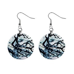 Tree Winter Blue Snow Cold Scene Mini Button Earrings