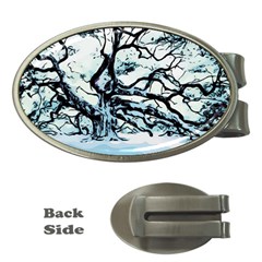 Tree Winter Blue Snow Cold Scene Money Clips (oval)  by Pakrebo