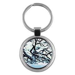 Tree Winter Blue Snow Cold Scene Key Chains (round)  by Pakrebo