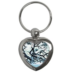 Tree Winter Blue Snow Cold Scene Key Chains (heart)  by Pakrebo