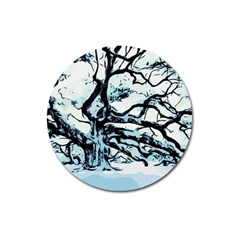 Tree Winter Blue Snow Cold Scene Magnet 3  (round) by Pakrebo