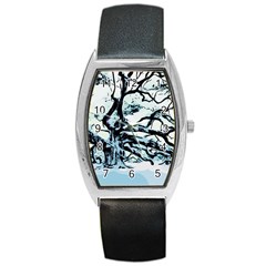 Tree Winter Blue Snow Cold Scene Barrel Style Metal Watch by Pakrebo