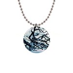 Tree Winter Blue Snow Cold Scene 1  Button Necklace Front