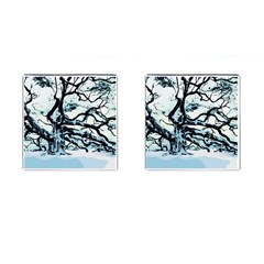 Tree Winter Blue Snow Cold Scene Cufflinks (square) by Pakrebo