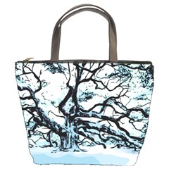 Tree Winter Blue Snow Cold Scene Bucket Bag by Pakrebo