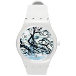 Tree Winter Blue Snow Cold Scene Round Plastic Sport Watch (M) Front