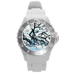 Tree Winter Blue Snow Cold Scene Round Plastic Sport Watch (l) by Pakrebo