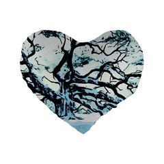 Tree Winter Blue Snow Cold Scene Standard 16  Premium Flano Heart Shape Cushions by Pakrebo