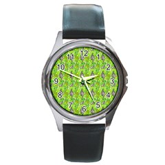 Maple Leaf Plant Seamless Pattern Round Metal Watch by Pakrebo