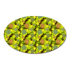 Flowers Yellow Red Blue Seamless Oval Magnet by Pakrebo