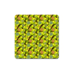 Flowers Yellow Red Blue Seamless Square Magnet by Pakrebo