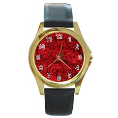 Rose Roses Flowers Red Valentine Round Gold Metal Watch by Pakrebo